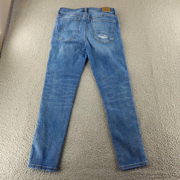 American Eagle Jeans Womens 6 Blue Hi Rise Jegging Crop Super Stretch Distressed - Picture 14 of 16